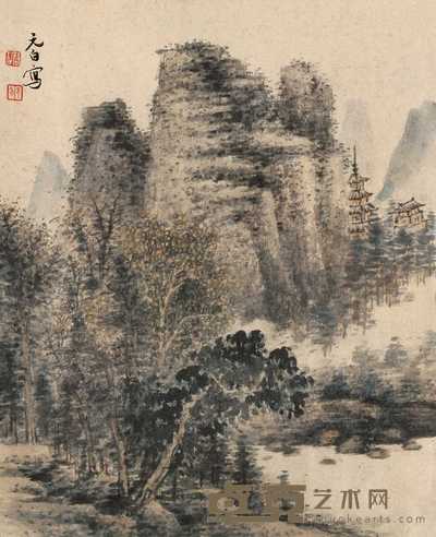 启功 山水 镜心 27×22cm